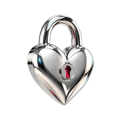 Illustration chromée d'un cadenas en cœur